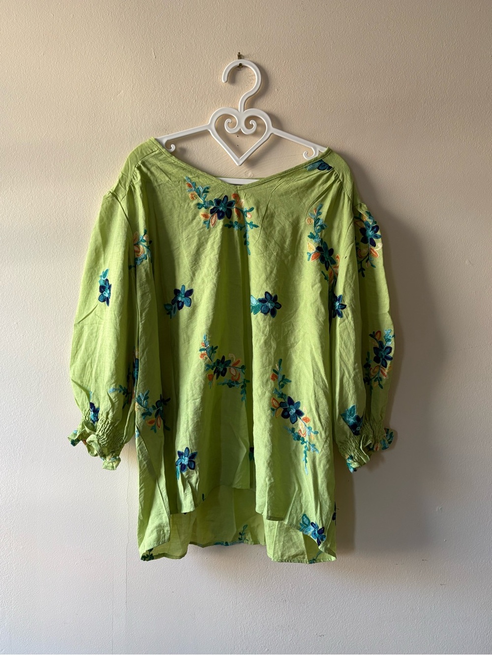 NWT Kindred Lime Green Embroidered Floral Peasant Top - 2X